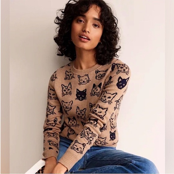 BODEN Heather Jacquard Cat Sweater - Picture 2 of 6